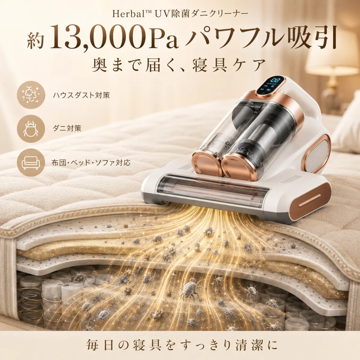 約13,000Paのパワフル吸引